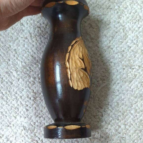 Handcrafted Wooden Vase with Carved Design - Picture 8 of 14